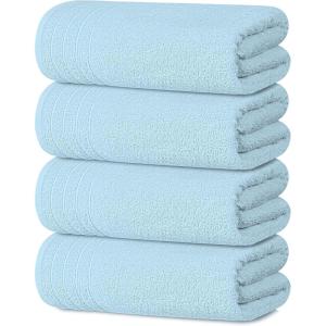 Tens Towels Pack of 4 Extra Large Bath Towels 30 x 60 Inches, 100% Cotton, Larger & Lighter Weight, Quicker to Dry, Super Soft and Absorbent, Perfect for Bathroom, Dark Grey(Sky Blue)