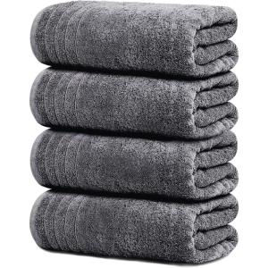 Tens Towels Pack of 4 Extra Large Bath Towels 30 x 60 Inches, 100% Cotton, Larger & Lighter Weight, Quicker to Dry, Super Soft and Absorbent, Perfect for Bathroom, Dark Grey(Dark Grey)