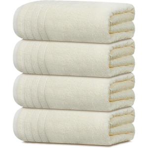 Tens Towels Pack of 4 Extra Large Bath Towels 30 x 60 Inches, 100% Cotton, Larger & Lighter Weight, Quicker to Dry, Super Soft and Absorbent, Perfect for Bathroom, Dark Grey(Cream)