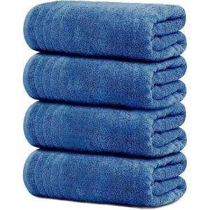 Tens Towels Pack of 4 Extra Large Bath Towels 30 x 60 Inches, 100% Cotton, Larger & Lighter Weight, Quicker to Dry, Super Soft and Absorbent, Perfect for Bathroom, Dark Grey(Blue)