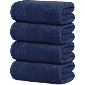 Tens Towels Pack of 4 Extra Large Bath Towels 30 x 60 Inches, 100% Cotton, Larger & Lighter Weight, Quicker to Dry, Super Soft and Absorbent, Perfect for Bathroom, Dark Grey(Navy)