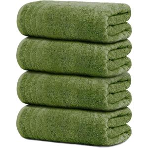 Tens Towels Pack of 4 Extra Large Bath Towels 30 x 60 Inches, 100% Cotton, Larger & Lighter Weight, Quicker to Dry, Super Soft and Absorbent, Perfect for Bathroom, Dark Grey(Green)