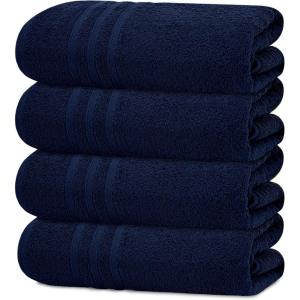 Tens Towels Pack of 4 Soft Bath Towels, 100% Cotton, 27 x 54 Inches, Lightweight & Quick-Dry, Ideal for Daily Bathroom Use, Practical & Comfortable, Navy(Navy)