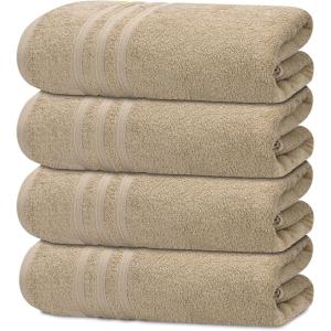 Tens Towels Pack of 4 Soft Bath Towels, 100% Cotton, 27 x 54 Inches, Lightweight & Quick-Dry, Ideal for Daily Bathroom Use, Practical & Comfortable, Navy(Beige)