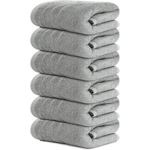 Tens Towels Pack of 6 Hand Towels, 100% Cotton, Lighter Weight, Quick to Dry, 16 x 28 Inches, Super Soft & Absorbent, Perfect for Bathroom & Kitchen, Dark Grey(Silver Grey)