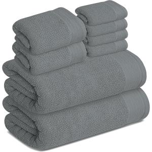 Tens Towels Pack of 8 Popcorn Textured Luxury Towels Set, 2 Extra Large Bath, 2 Hand, 4 Washcloths, 100% Cotton, Plush Hotel Quality, Super Absorbent, Perfect for Your Bathroom, Hunter Green(Steel Grey)