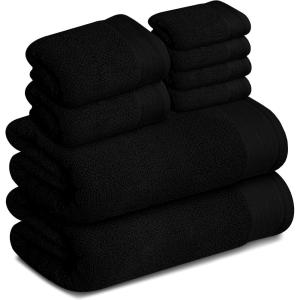 Tens Towels Pack of 8 Popcorn Textured Luxury Towels Set, 2 Extra Large Bath, 2 Hand, 4 Washcloths, 100% Cotton, Plush Hotel Quality, Super Absorbent, Perfect for Your Bathroom, Hunter Green(Black)