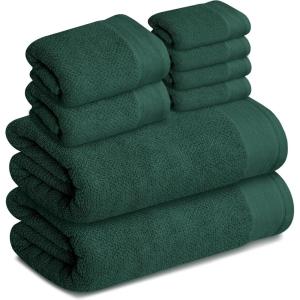 Tens Towels Pack of 8 Popcorn Textured Luxury Towels Set, 2 Extra Large Bath, 2 Hand, 4 Washcloths, 100% Cotton, Plush Hotel Quality, Super Absorbent, Perfect for Your Bathroom, Hunter Green(Hunter Green)