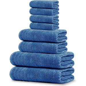 Tens Towels Pack of 8 Towels Set, 2 Extra Large Bath, 2 Hand, 4 Washcloths, 100% Cotton, Lighter Weight, Quicker to Dry, Super Absorbent, Perfect for Bathroom, Beige(Blue)