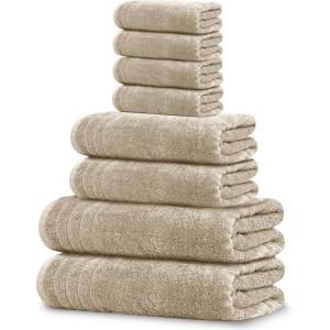 Tens Towels Pack of 8 Towels Set, 2 Extra Large Bath, 2 Hand, 4 Washcloths, 100% Cotton, Lighter Weight, Quicker to Dry, Super Absorbent, Perfect for Bathroom, Beige(Beige)