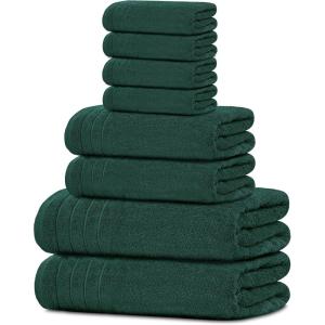 Tens Towels Pack of 8 Towels Set, 2 Extra Large Bath, 2 Hand, 4 Washcloths, 100% Cotton, Lighter Weight, Quicker to Dry, Super Absorbent, Perfect for Bathroom, Beige(Hunter Green)