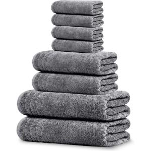 Tens Towels Pack of 8 Towels Set, 2 Extra Large Bath, 2 Hand, 4 Washcloths, 100% Cotton, Lighter Weight, Quicker to Dry, Super Absorbent, Perfect for Bathroom, Beige(Dark Grey)