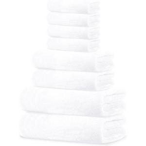 Tens Towels Pack of 8 Towels Set, 2 Extra Large Bath, 2 Hand, 4 Washcloths, 100% Cotton, Lighter Weight, Quicker to Dry, Super Absorbent, Perfect for Bathroom, Beige(White)