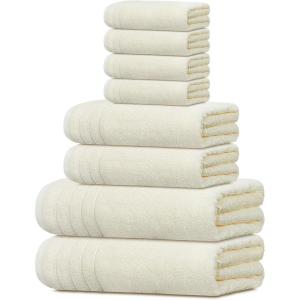 Tens Towels Pack of 8 Towels Set, 2 Extra Large Bath, 2 Hand, 4 Washcloths, 100% Cotton, Lighter Weight, Quicker to Dry, Super Absorbent, Perfect for Bathroom, Beige(Cream)