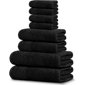 Tens Towels Pack of 8 Towels Set, 2 Extra Large Bath, 2 Hand, 4 Washcloths, 100% Cotton, Lighter Weight, Quicker to Dry, Super Absorbent, Perfect for Bathroom, Beige(Black)