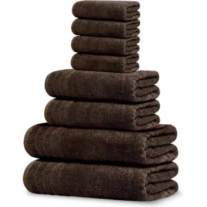 Tens Towels Pack of 8 Towels Set, 2 Extra Large Bath, 2 Hand, 4 Washcloths, 100% Cotton, Lighter Weight, Quicker to Dry, Super Absorbent, Perfect for Bathroom, Beige(Brown)