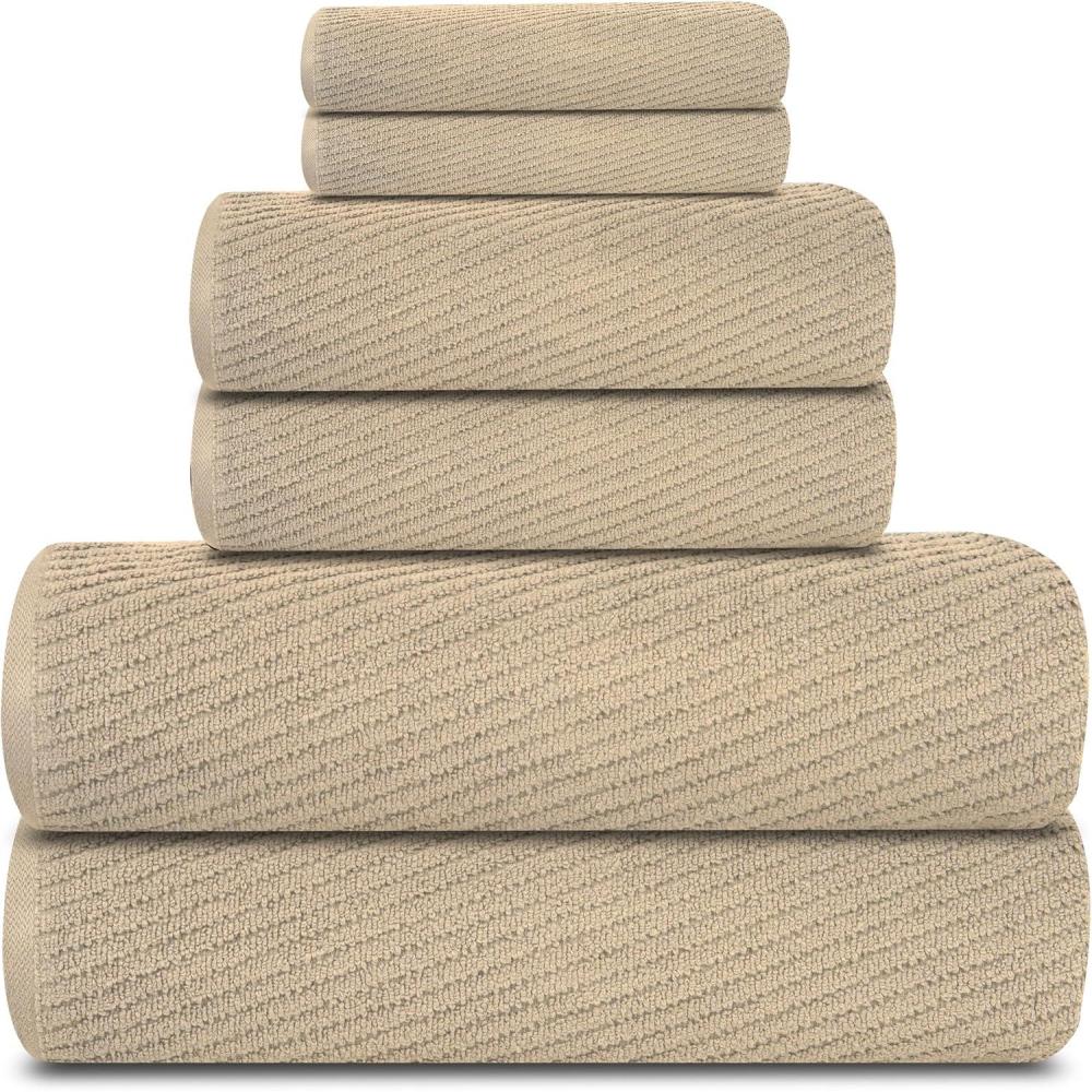 imageTens Towels Pack of 6 Zero Twist Towels Set 2 Bath 2 Hand 2 Waschloths 100 Cotton Light Weight Extra Absorbent Exceptional Softness Perfect for Bathroom BeigeBeige