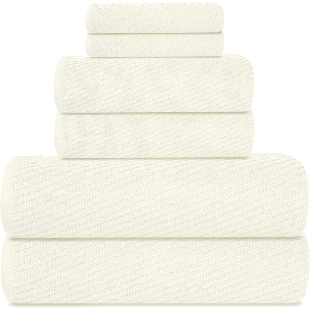 imageTens Towels Pack of 6 Zero Twist Towels Set 2 Bath 2 Hand 2 Waschloths 100 Cotton Light Weight Extra Absorbent Exceptional Softness Perfect for Bathroom BeigeIvory