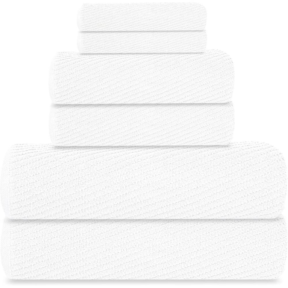 imageTens Towels Pack of 6 Zero Twist Towels Set 2 Bath 2 Hand 2 Waschloths 100 Cotton Light Weight Extra Absorbent Exceptional Softness Perfect for Bathroom BeigeWhite