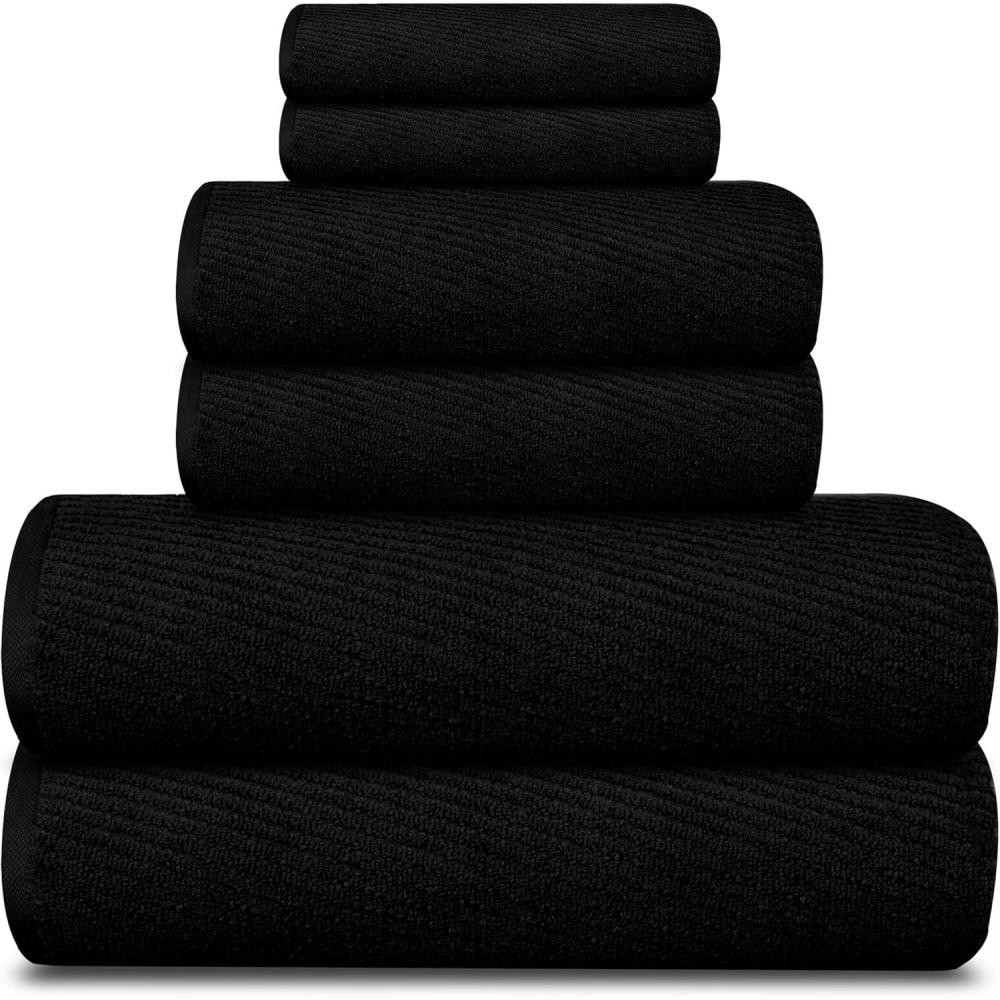 imageTens Towels Pack of 6 Zero Twist Towels Set 2 Bath 2 Hand 2 Waschloths 100 Cotton Light Weight Extra Absorbent Exceptional Softness Perfect for Bathroom BeigeBlack