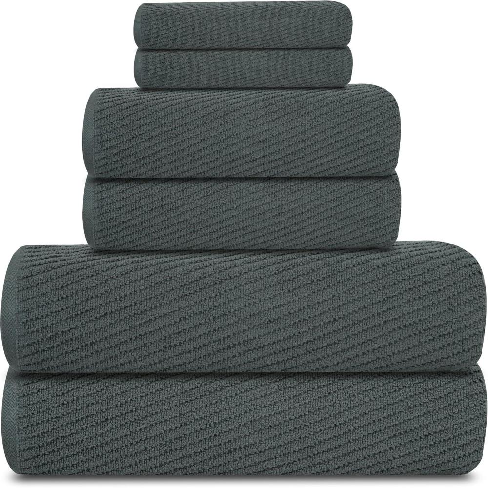 imageTens Towels Pack of 6 Zero Twist Towels Set 2 Bath 2 Hand 2 Waschloths 100 Cotton Light Weight Extra Absorbent Exceptional Softness Perfect for Bathroom BeigeDark Grey