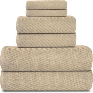 Tens Towels Pack of 6 Zero Twist Towels Set, 2 Bath, 2 Hand, 2 Waschloths, 100% Cotton, Light Weight, Extra Absorbent, Exceptional Softness, Perfect for Bathroom (Beige)(Beige)
