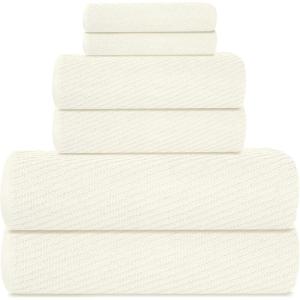 Tens Towels Pack of 6 Zero Twist Towels Set, 2 Bath, 2 Hand, 2 Waschloths, 100% Cotton, Light Weight, Extra Absorbent, Exceptional Softness, Perfect for Bathroom (Beige)(Ivory)