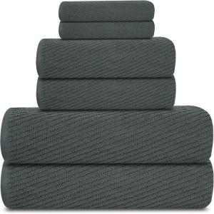 Tens Towels Pack of 6 Zero Twist Towels Set, 2 Bath, 2 Hand, 2 Waschloths, 100% Cotton, Light Weight, Extra Absorbent, Exceptional Softness, Perfect for Bathroom (Beige)(Dark Grey)