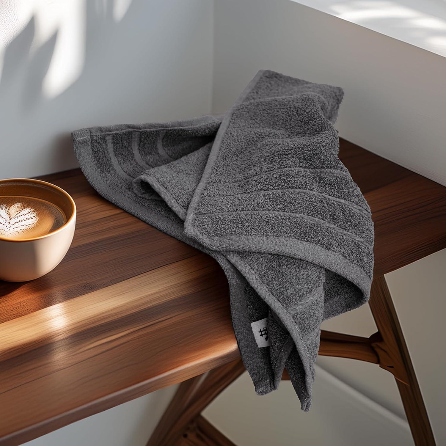 imageTens Towels Pack of 6 Hand Towels 100 Cotton Lighter Weight Quick to Dry 16 x 28 Inches Super Soft amp Absorbent Perfect for Bathroom amp Kitchen BlueDark Grey