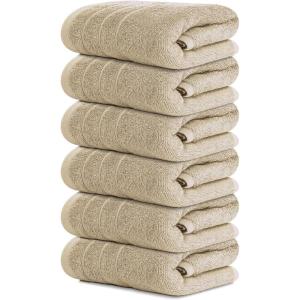 Tens Towels Pack of 6 Hand Towels, 100% Cotton, Lighter Weight, Quick to Dry, 16 x 28 Inches, Super Soft & Absorbent, Perfect for Bathroom & Kitchen, Blue(Beige)