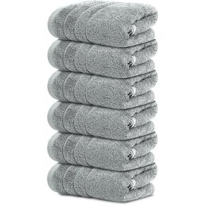 Tens Towels Pack of 6 Hand Towels, 100% Cotton, Lighter Weight, Quick to Dry, 16 x 28 Inches, Super Soft & Absorbent, Perfect for Bathroom & Kitchen, Blue(Silver Grey)