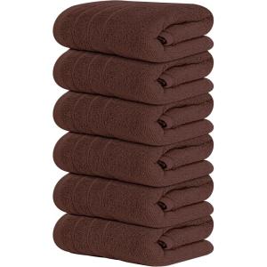 Tens Towels Pack of 6 Hand Towels, 100% Cotton, Lighter Weight, Quick to Dry, 16 x 28 Inches, Super Soft & Absorbent, Perfect for Bathroom & Kitchen, Blue(Brown)