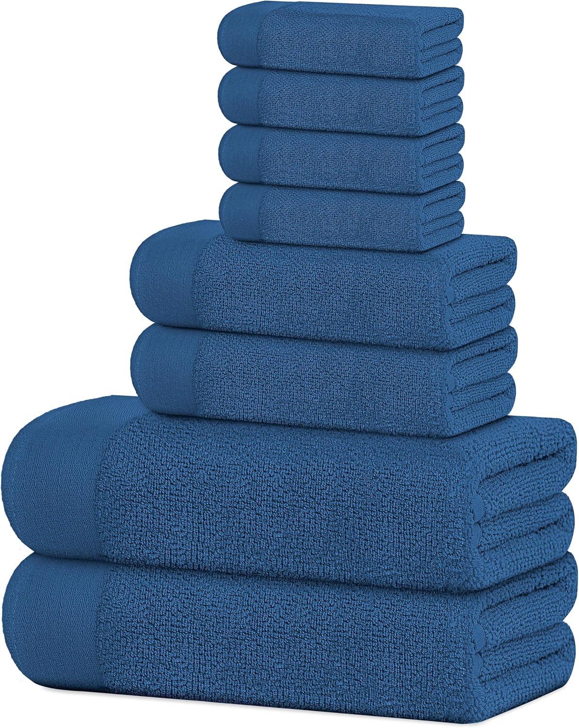 imageTens Towels Pack of 8 Popcorn Textured Luxury Towels Set 2 Extra Large Bath 2 Hand 4 Washcloths 100 Cotton Plush Hotel Quality Super Absorbent Perfect for Your Bathroom Denim BlueDenim Blue