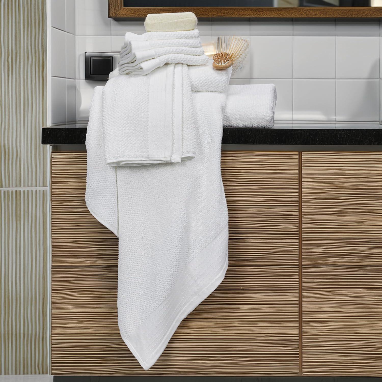 imageTens Towels Pack of 8 Popcorn Textured Luxury Towels Set 2 Extra Large Bath 2 Hand 4 Washcloths 100 Cotton Plush Hotel Quality Super Absorbent Perfect for Your Bathroom Denim BlueWhite