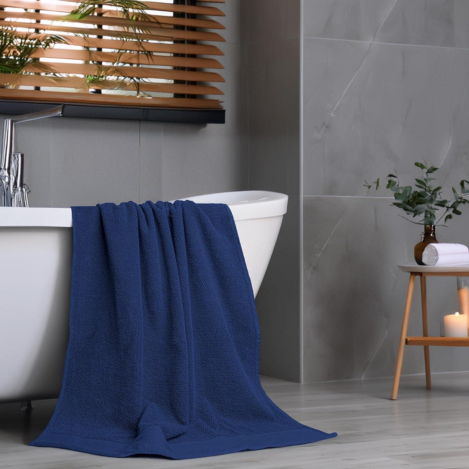 imageTens Towels Pack of 8 Popcorn Textured Luxury Towels Set 2 Extra Large Bath 2 Hand 4 Washcloths 100 Cotton Plush Hotel Quality Super Absorbent Perfect for Your Bathroom Denim BlueNavy