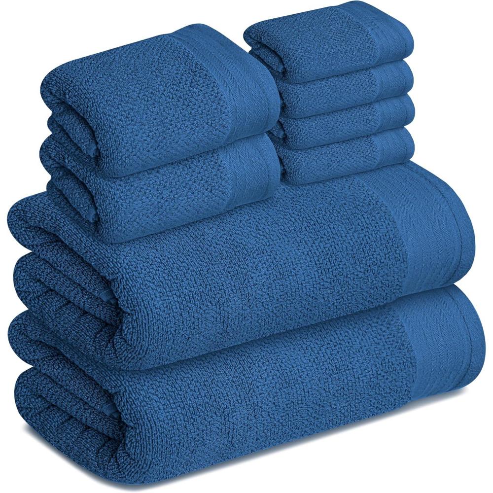 imageTens Towels Pack of 8 Popcorn Textured Luxury Towels Set 2 Extra Large Bath 2 Hand 4 Washcloths 100 Cotton Plush Hotel Quality Super Absorbent Perfect for Your Bathroom Denim BlueDenim Blue