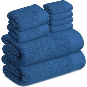 Tens Towels Pack of 8 Popcorn Textured Luxury Towels Set, 2 Extra Large Bath, 2 Hand, 4 Washcloths, 100% Cotton, Plush Hotel Quality, Super Absorbent, Perfect for Your Bathroom, Denim Blue(Denim Blue)