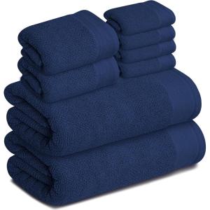 Tens Towels Pack of 8 Popcorn Textured Luxury Towels Set, 2 Extra Large Bath, 2 Hand, 4 Washcloths, 100% Cotton, Plush Hotel Quality, Super Absorbent, Perfect for Your Bathroom, Denim Blue(Navy)
